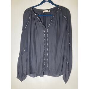 Ramy Brook Charcoal Gray Studded V-Neck Peasant Blouse